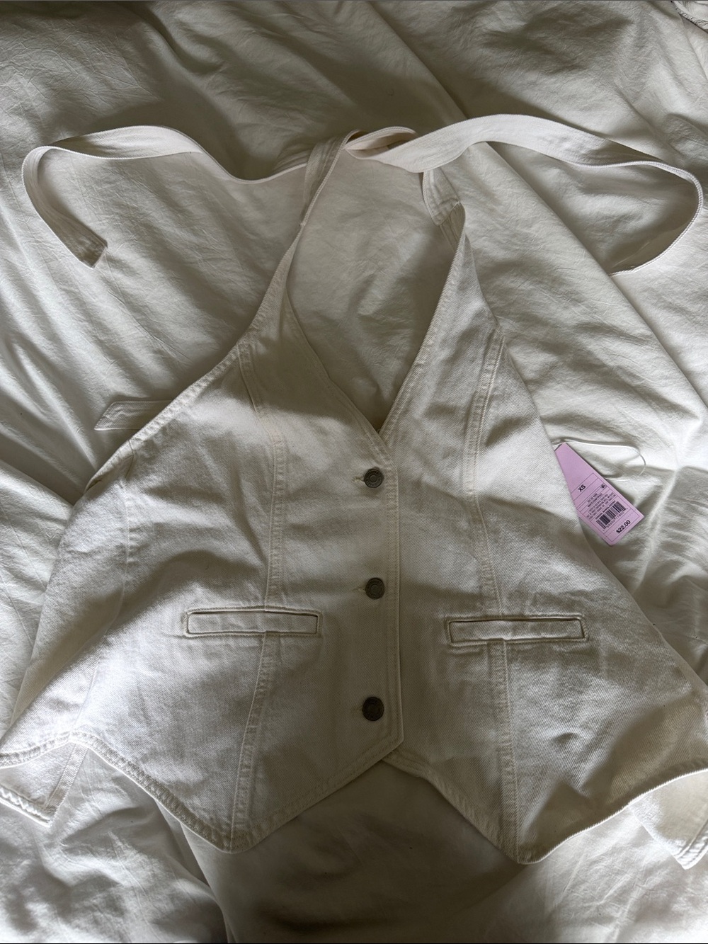 Wild Fable White Denim Halter Vest with Open Back